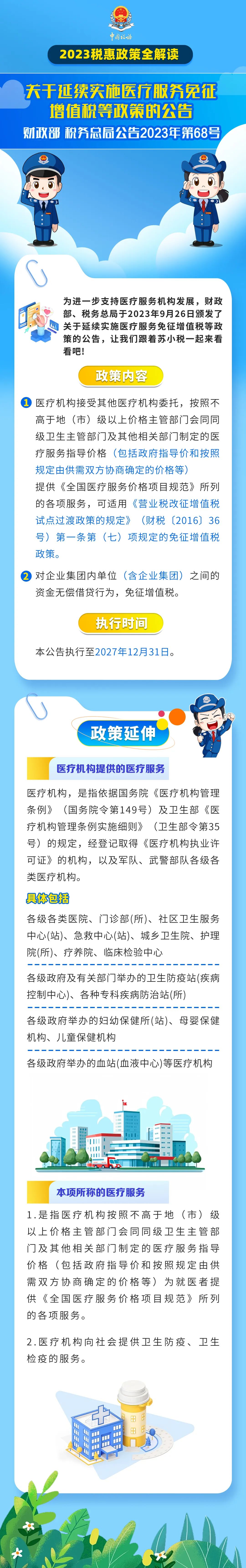 国家税务总局江苏省税务局网站 图解税收 【图解】2023税惠政策全解读㉚丨医疗服务免征增值税政策延续啦！